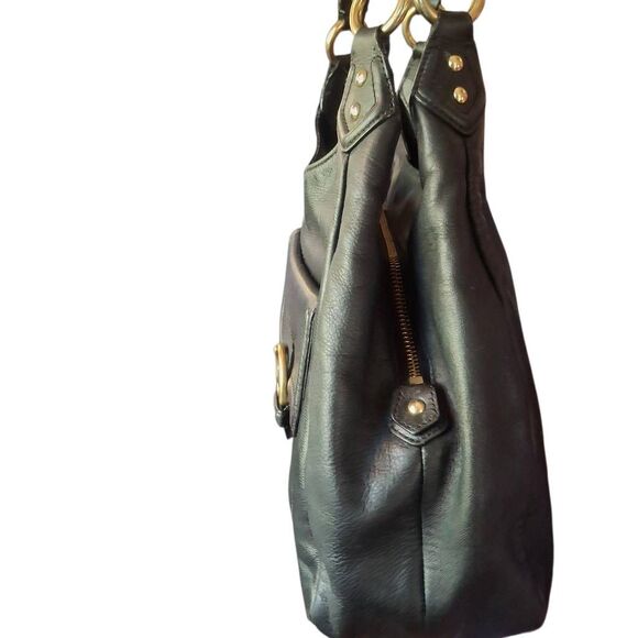 Coach Campbell Black Leather Shoulder Bag w/ Dust Bag – Triple Compartment – Gol - Picture 4 of 13